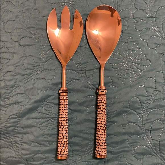 Rhinestone salad/serving utensils, used but still beautiful, set of 2 - Picture 1 of 3